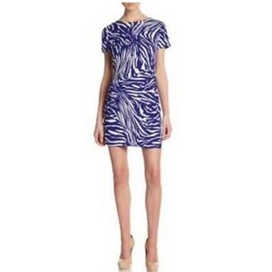 Diane Von Furstenberg Julian Two Wrap Dress Blue White Zebra Print Size 8